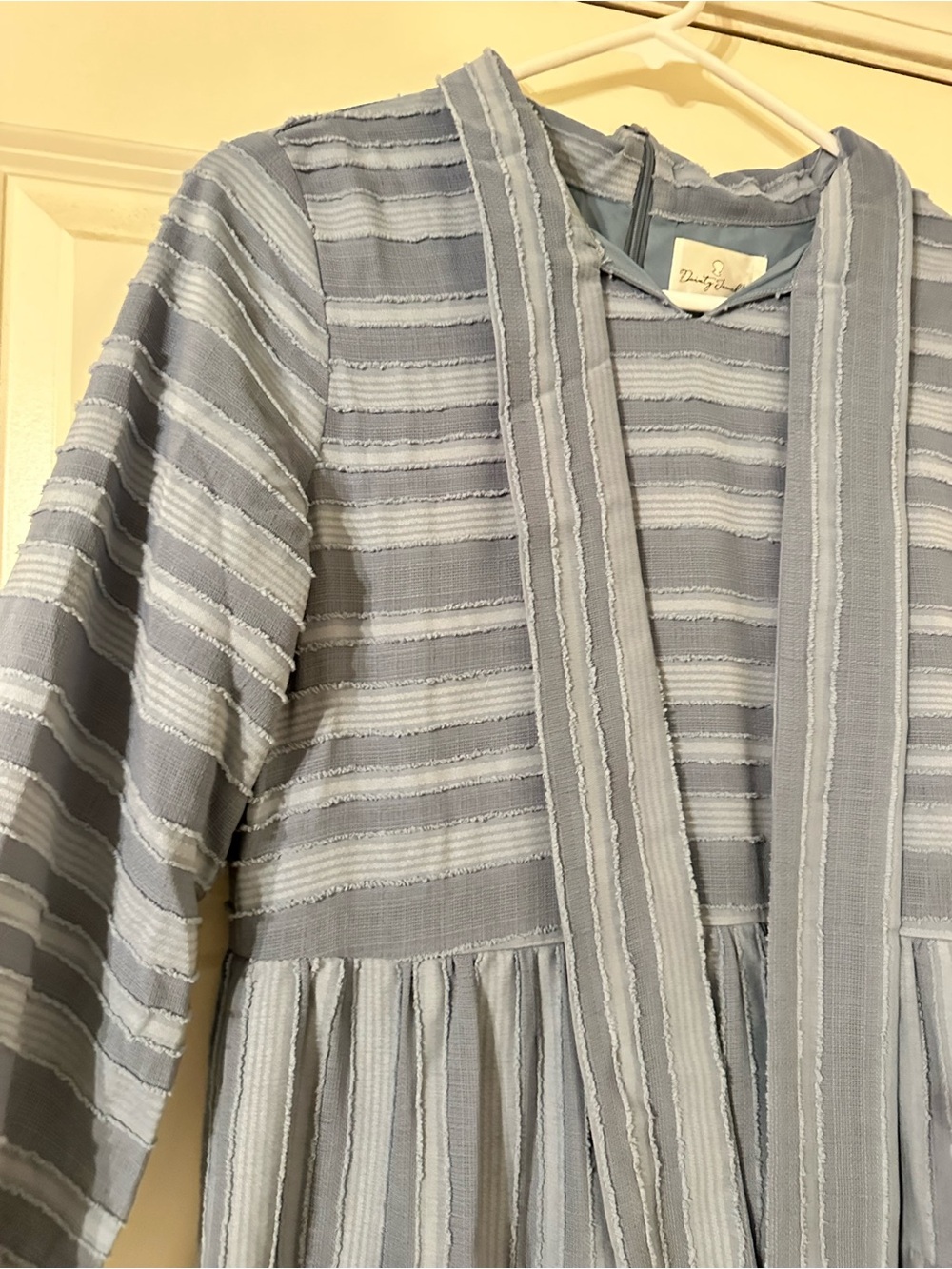 Dainty Jewells Light Blue Tiered Long-Sleeve Dress with Neck Tie - Picture 2 of 5